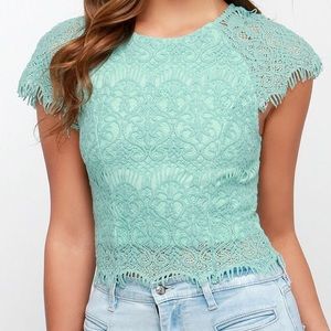 ISO- FEELIN' FANCY MINT GREEN LACE CROP TOP